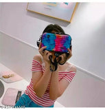Rainbow acrylic cross-body bag for girls, colorful printed net design with one spacious compartment