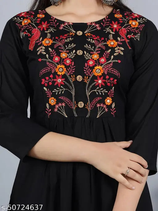 Indian Rayon Anarkali kurti with embroidered 3/4 sleeves and knee length, women's fashion