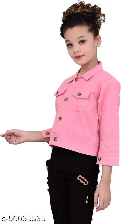 Pink nylon three-quarter sleeve jacket from 1KID COLOR, denim trendz for kid size 3-4 years, solid pink design