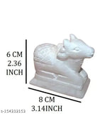 Handcrafted Indian marble Nandi idol, white and black, 6cm tall decor showpiece for puja