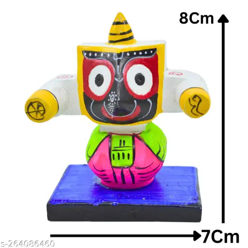 Ceramic Swami Jagannath Murti home/car dashboard idol, 7 cm x 8 cm x 5 cm, Indian God statue on display