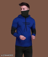Trending men's polycotton colorblock streetwear mask T-shirt, hooded neck with long sleeves in multiple sizes (S-XL), perfect for active wear and partywear