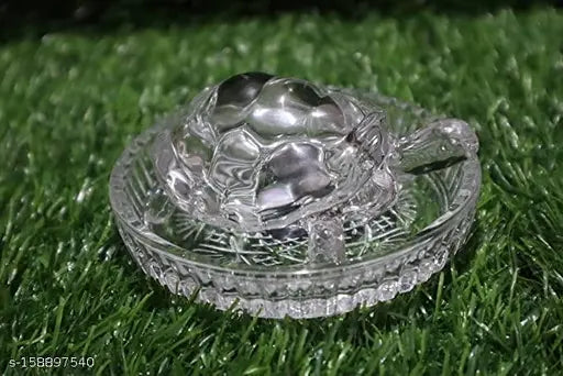 White crystal tortoise showpiece for Vastu, brings good luck and stress relief, handcrafted in India