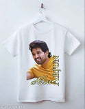White cotton blend Allu Arjun sublimation t-shirt, short sleeves, printed design of charismatic actor, perfect for fans, high-quality materials, comfortable and durable, country of origin: India