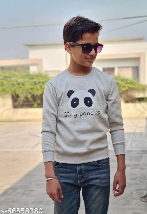 Boys winter fleece round neck sweatshirt, cotton blend, printed pattern, long sleeves, fine quality, India