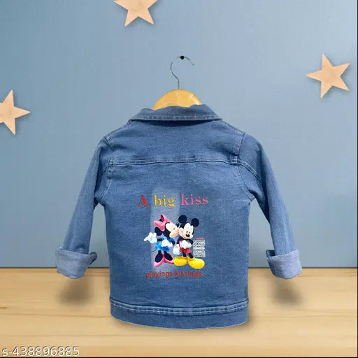 Blue denim Big Mackey Kiss printed jacket, long sleeves for kids aged 3-4 years