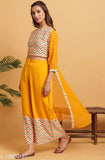 Women's poly crepe printed crop top kurti with palazzos, three-quarter sleeves, India-origin fashion