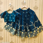 Embroidered Georgette Lehenga Choli 2023 for kids, Indian festive wear with short sleeves and intricate stitching