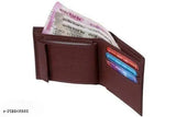 Brown PU leather men's wallet, simple design, 2 compartments, free size (11cm x 9cm)
