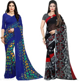 Two free-size daily wear Georgette sarees with printed blouses, Indian-made