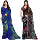 Two free-size daily wear Georgette sarees with printed blouses, Indian-made
