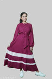 Rayon burgundy lace work kurti, long sleeve Indian fashion for women, size S-XXXL