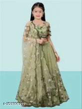 Pista pack of 1: Embroidered net lehenga choli and dupatta set for girls party wear, Indian ethnic western wear