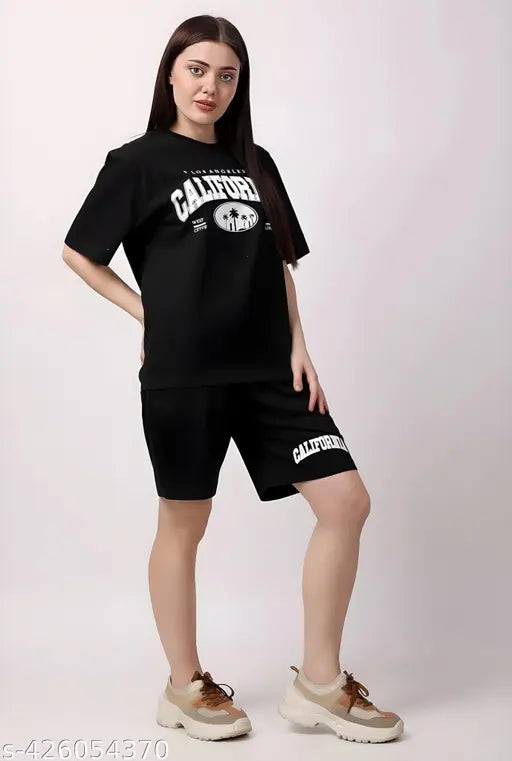 Cotton women's night suit pajama set with printed long-sleeved top and shorts, available in sizes S-XXL, ideal for sleepwear and loungewear, made in India