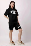 Cotton women's night suit pajama set with printed long-sleeved top and shorts, available in sizes S-XXL, ideal for sleepwear and loungewear, made in India