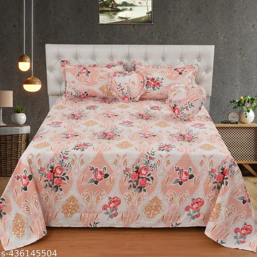 Luxmi cotton bedsheets, king size & decorative frill pillow/cushion covers - botanical print, summer bedroom essentials from India