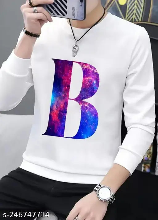 Alphabet Symbol Men's Polyester T-Shirt with Long Sleeves, printed design on regular fit, size M (Chest 38", Length 24.5")