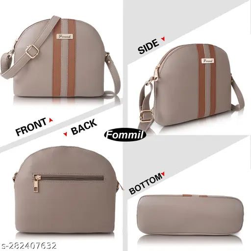 Black PU sling bag for women, featuring 1 main compartment and adjustable strap. Perfect for work or casual outings. Made by Fommil, an Indian fashion label offering modern and affordable bags