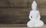 White ceramic sitting Buddha statue, hand-made, 10-inch tall, perfect for home decor or spiritual space