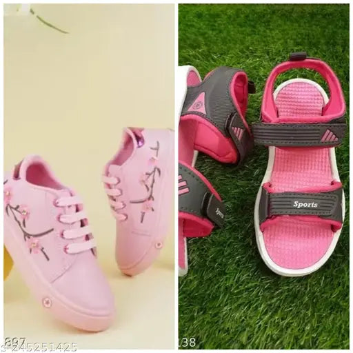 Synthetic kids sandal and shoe combo, lightweight, comfortable, trendy party wear in various sizes from India