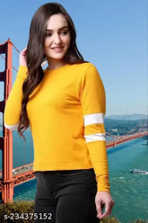 Stylish cotton blend long-sleeve solid multicolor partywear t-shirts for women, trendy round neck design from India