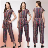 Floral print poly crepe jumpsuit, versatile for weddings, parties, or casual outings, lightweight and breathable, designed for comfort and durability in various sizes, from India