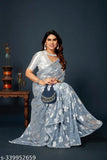 Redfish women's lace lycra saree with unstitched blouse piece - printed georgette and art silk fabric, perfect for casual outings, office, or festivals