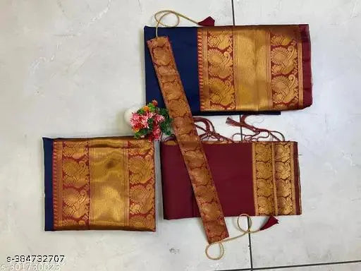 Traditional south Indian kids' lehenga choli in art silk, half saree with jacquard and zari work, unstitched net, free size, belt included