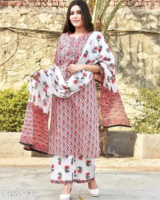 Rayon printed Myra Attractive Women's kurta set with dupatta and bottomwear, three-quarter sleeves, Indian fashion