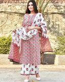 Rayon printed Myra Attractive Women's kurta set with dupatta and bottomwear, three-quarter sleeves, Indian fashion