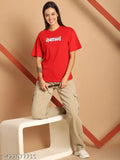 Graphic printed cotton oversize t-shirt for women, loose half sleeves for easy movement, India origin