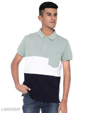Classy cotton blend colorblocked short-sleeve men's t-shirts, fashionable half sleeve polo neck with pocket design