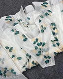 Printed Georgette Maxi Dress Set with Floral Digital Print and Pearl Border, suitable for parties, festivals, casual events. Hand wash only