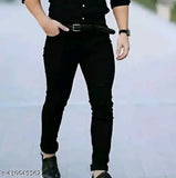 Men's black denim slim fit jeans, affordable price, durable, five-pocket design, year-round wear
