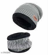 Grey wool Alladin balaclava caps set of 2, free size for men and women with neck mufflers, warm winter accessories