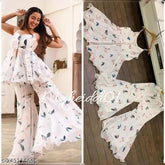 Fancy Georgette top & sharara set, modern Indian outfit set with shoulder straps