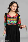 Black printed rayon Anarkali Kurta with three-quarter sleeves, trendy women's fashion from RIYA FASHIONS (India)