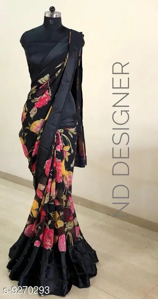 Pink satin patta saree with free size (5.5m), Indian georgette saree with solid net blouse and running blouse
