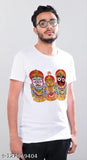 White Cotton Blend Rath Yatra Jagannath Face T-shirt, printed net design, regular fit, great for devotees