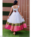 Georgette embroidery work long dress, sleeveless taffeta silk in zari woven pattern, ideal for festivals and parties, India origin