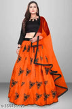 Trendy satin lehenga with botanical print, free-size, semi-stitched or unstitched, embellished net dupatta, Indian origin