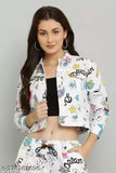 Denim long sleeves printed jacket, women's pack of one, solid pattern, denim fabric