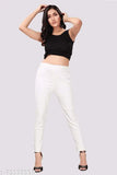 High-waisted white denim jeggings for women, MM-21 plain dobby denim