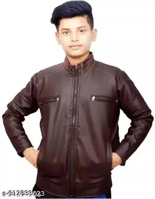 Comfortable polyester leather jacket for kids, single color design in various sizes from 2-3 to 8-9 years