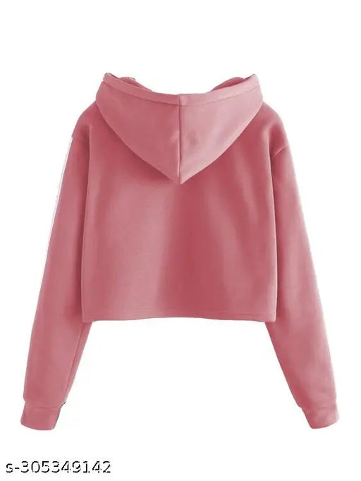 Pink cotton full sleeve crop sweatshirt for women and girls, stylish and comfortable solid color top