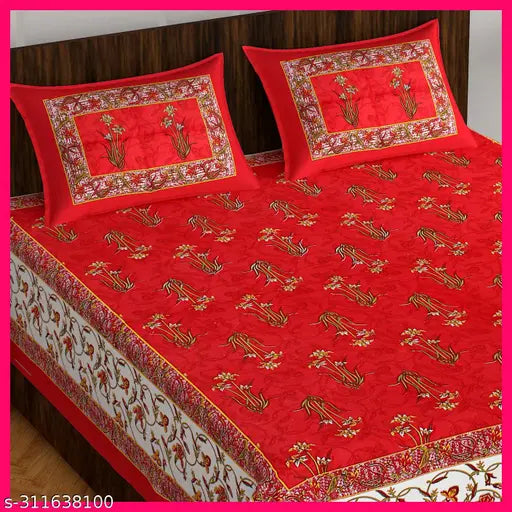 Pure cotton double bedsheet with 2 free matching pillow covers, floral print, ideal for summer in adult bedroom