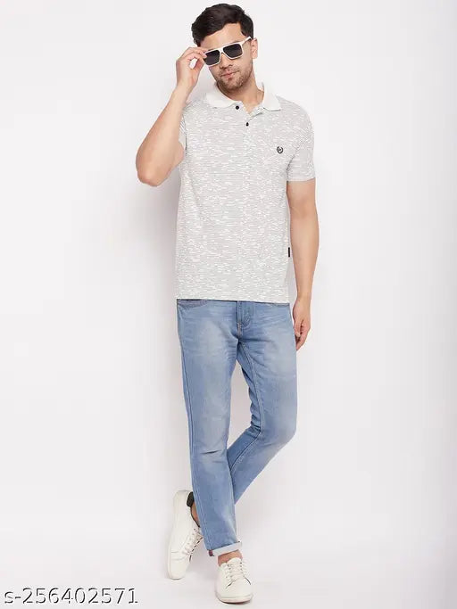 White striped cotton polo t-shirt for men, half sleeves, made in India