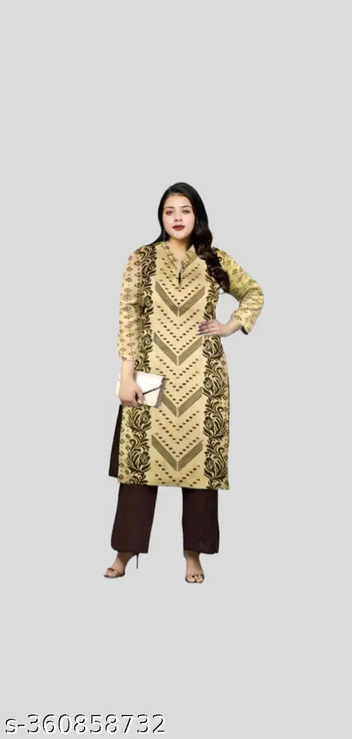 Printed woolen A-Line kurti for women, three-quarter sleeves, low price. India-made, perfect for winter