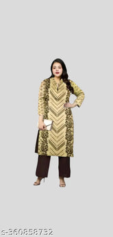 Printed woolen A-Line kurti for women, three-quarter sleeves, low price. India-made, perfect for winter