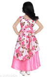Trendy silk pink sleeveless printed gown for girls, ethnic wear, festive occasions. Digital print, luxurious silk fabric, various sizes available from 2-11 years